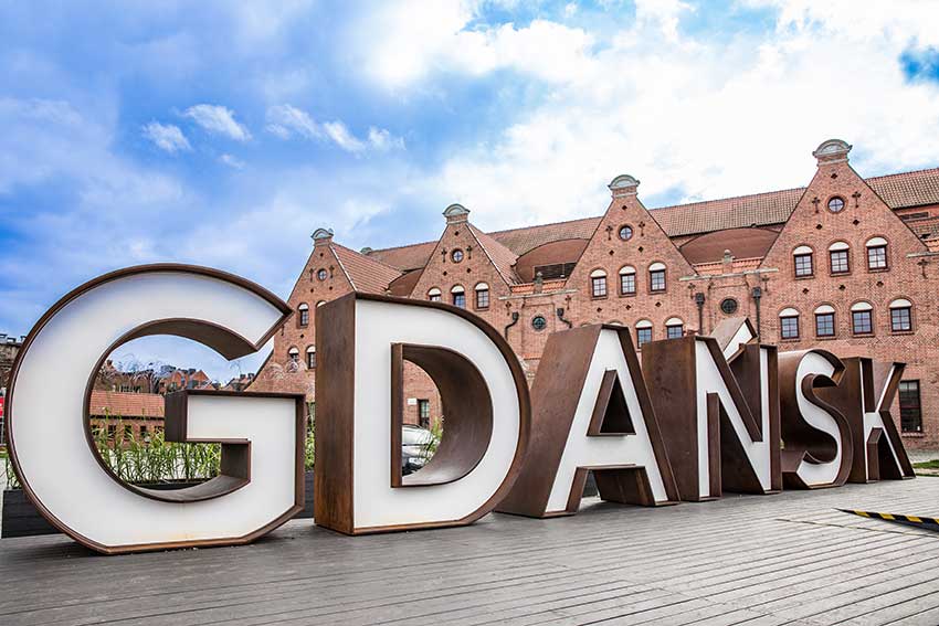 Schriftzug Gdansk in Danzig Polen