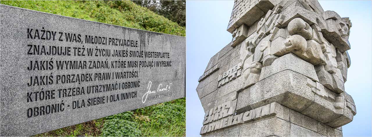 Steinplatte mit Schriftzug auf Westerplatte in Polen