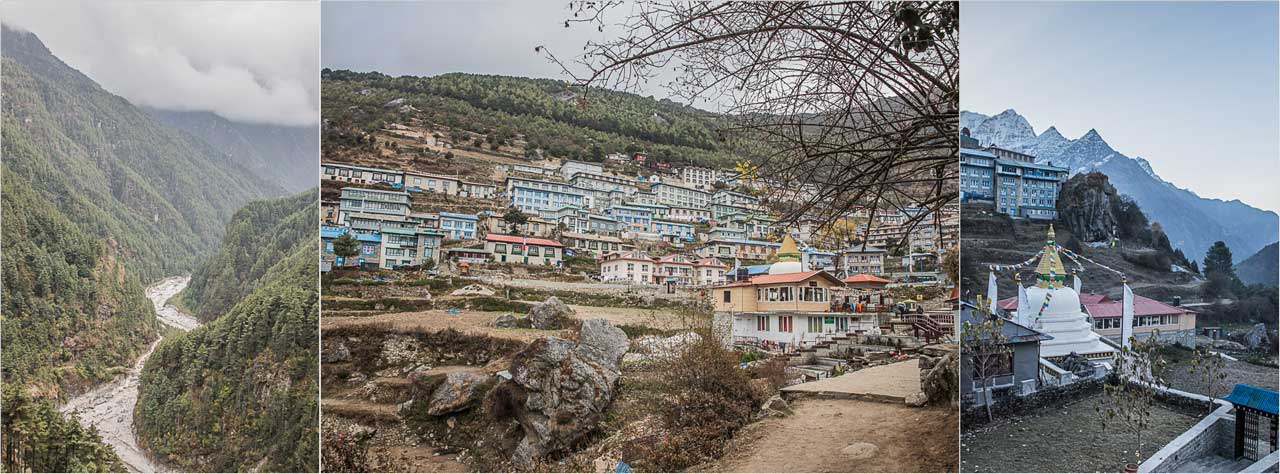 Collage von Namche Bazar Stadt in nepal